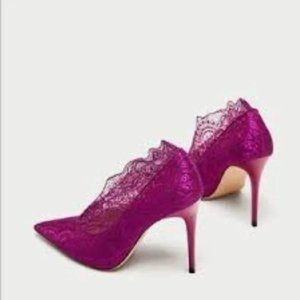 Zara basics plum purple high heels pumps court shoes lace